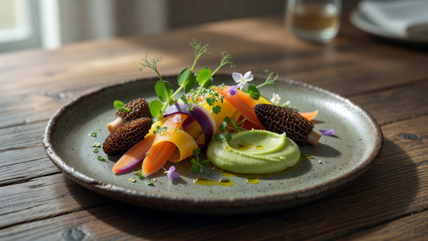 Bespoke culinary degustation presentation with seasonal produce