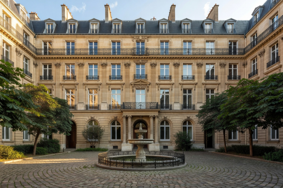 Palatial exterior and neoclassical stone courtyard in Paris