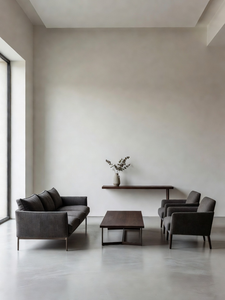 Minimalist architectural boutique luxury interior with bespoke furniture